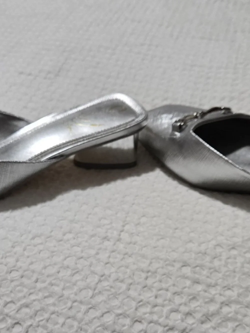 Sam Edelman Silver Metallic Square Toe Mule Heels Horsebit Block Heel Size 7 - Picture 10 of 10